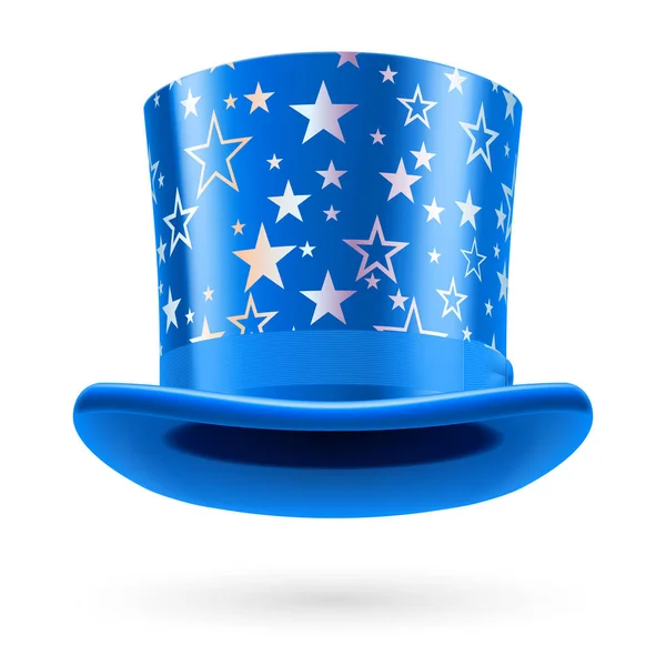 Cappello Cilindro Blu Con Stelle Bianche Sullo Sfondo Bianco — Foto Stock