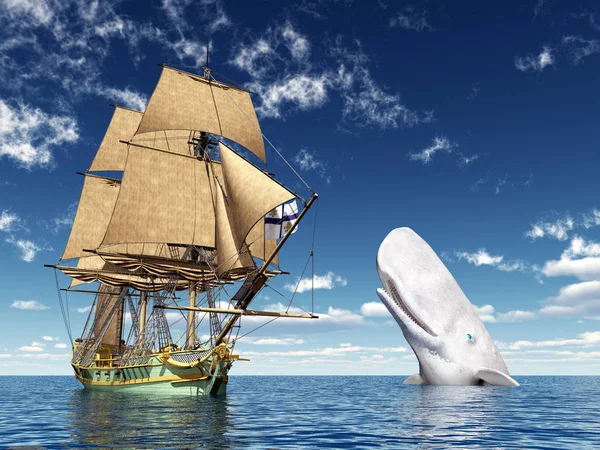 Computador Gerado Ilustração Com Uma Corveta Século Uma Baleia Branca — Fotografia de Stock