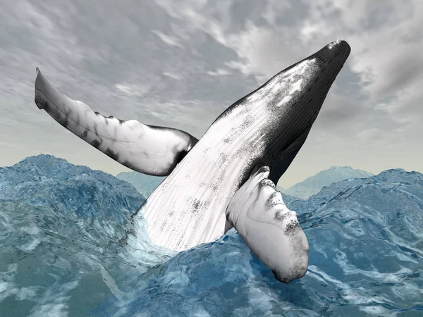 Computer Generated Illustration Leaping Humpback Whale Stormy Seas — Stock Photo, Image