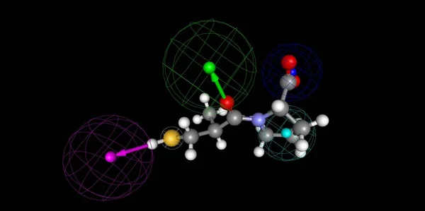 黒で分離された分子モデルカプトプリル — ストック写真