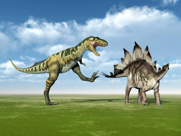 Computadora Generó Ilustración Con Los Dinosaurios Bistahieversor Stegosaurus —  Fotos de Stock