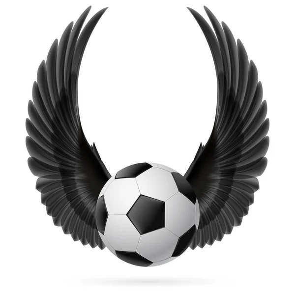 Emblema Realista Pelota Fútbol Con Alas Negras Levantadas — Foto de Stock