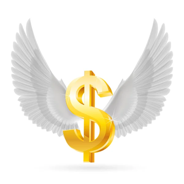Χρυσό Σύμβολο Δολάριο Ηπα Λευκά Φτερά — Φωτογραφία Αρχείου