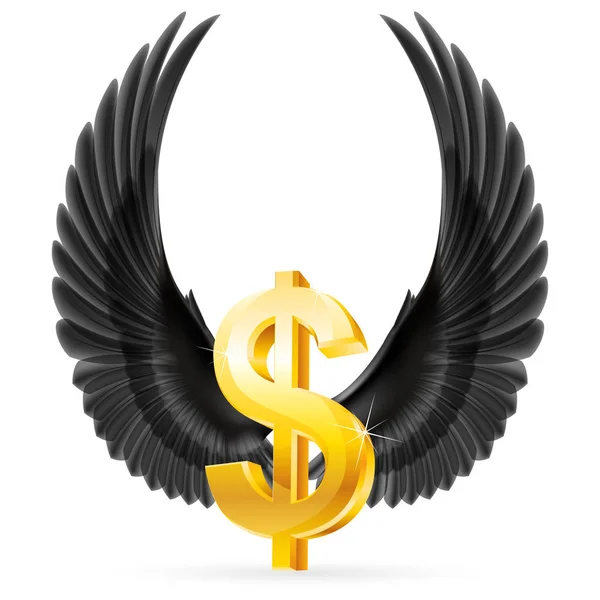 Golden Usa Dollar Symbol Med Upphöjda Svarta Vingar — Stockfoto