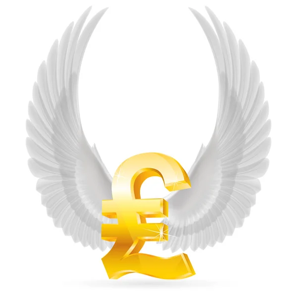 白色凸起翅膀的金英国镑符号 — 图库照片