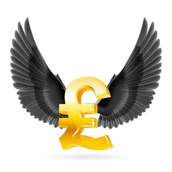 Golden Great Britain Pound Symbol Black Wings — Stock Photo, Image