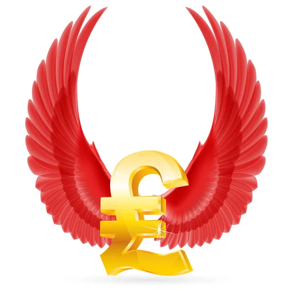 Golden Great Britain Pound Symbol Red Raised Wings — Stock Photo, Image