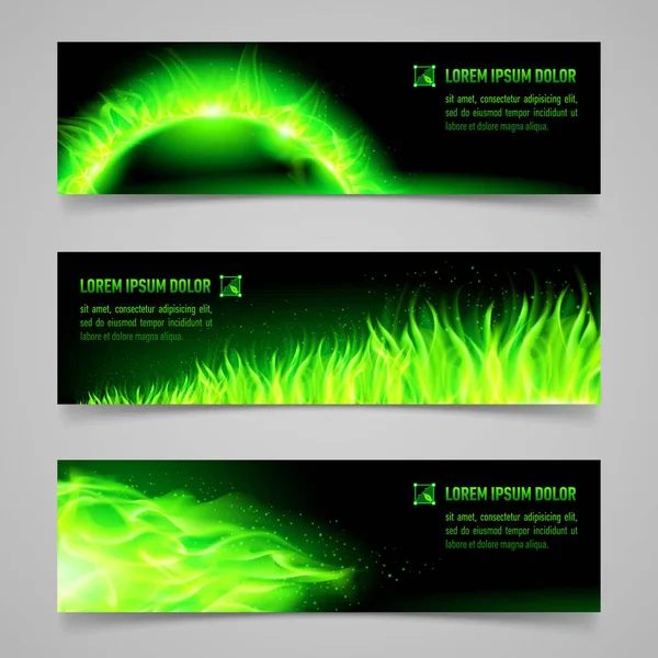 Set Mystic Banners Green Flame — Stock Photo, Image