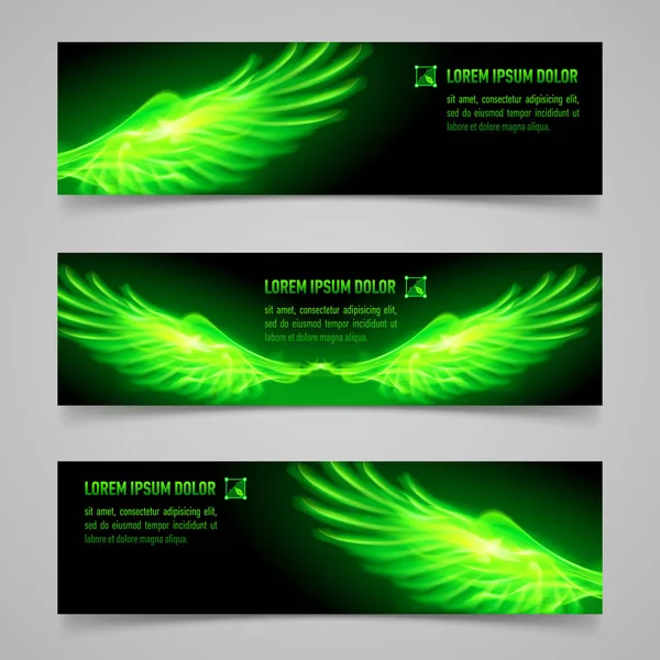 Set Mystic Banners Green Flaming Wings — Stock Photo, Image