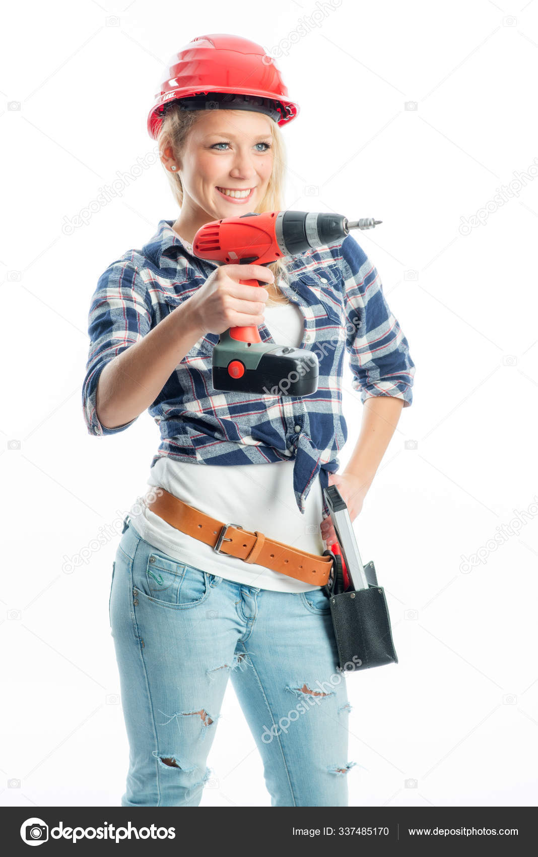 Female Craftsman Cordless Screwdriver Drill Stock Photo by