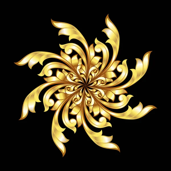 Goldmuster Mit Einer Blume Auf Schwarzem Hintergrund — Stockfoto