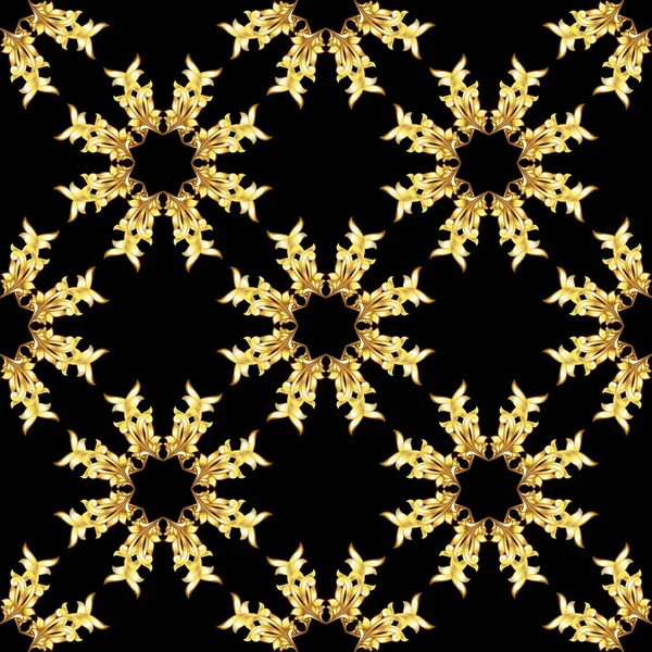 Seamless Golden Floral Elements Black Background — Stock Photo, Image