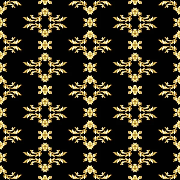 Seamless Vertical Gold Floral Pattern Black Background — Stock Photo, Image