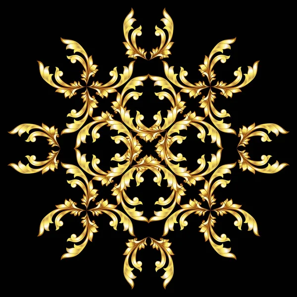 Goldenes Muster Mit Einer Blume Auf Schwarzem Hintergrund — Stockfoto