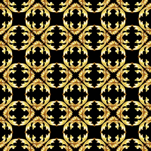 Płynne Złote Wzory Kwiatowe Czarnym Tle — Zdjęcie stockowe