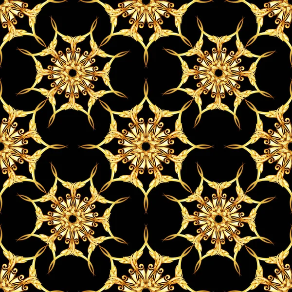 Seamless Gold Floral Patterns Black Background — Stock Photo, Image