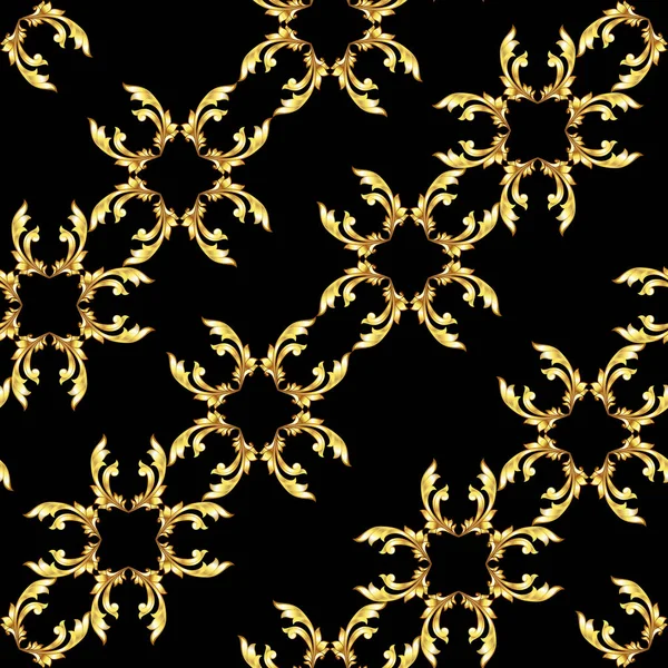 Patrón Floral Oro Diagonal Sin Costuras Sobre Fondo Negro — Foto de Stock