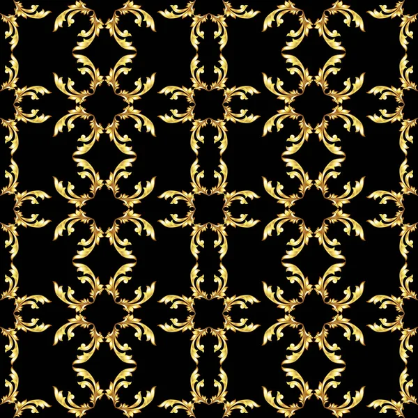 Square Seamless Golden Floral Pattern Black Background — Stock Photo, Image