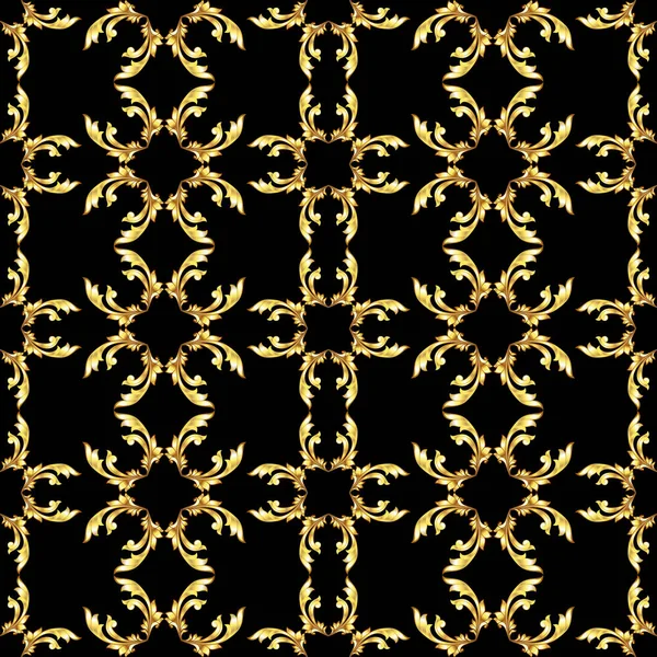 Padrão Floral Dourado Sem Costura Quadrado Fundo Preto — Fotografia de Stock