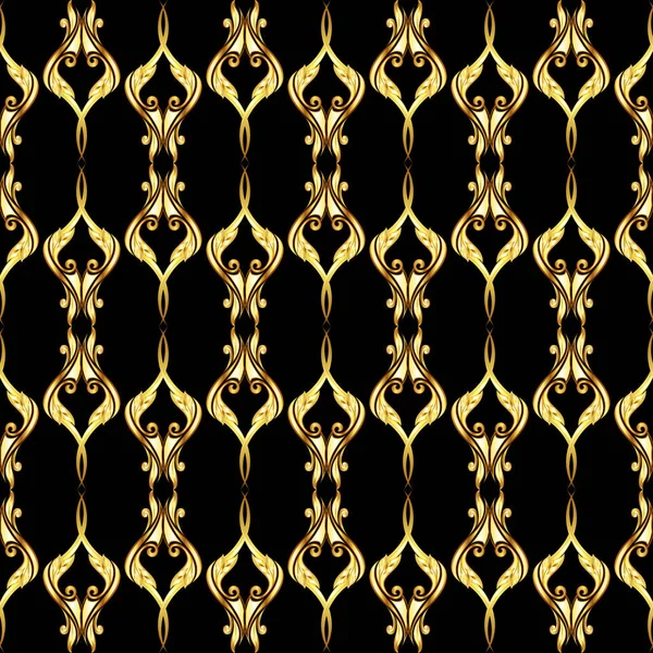 Vertical Seamless Golden Floral Pattern Black Background — Stock Photo, Image