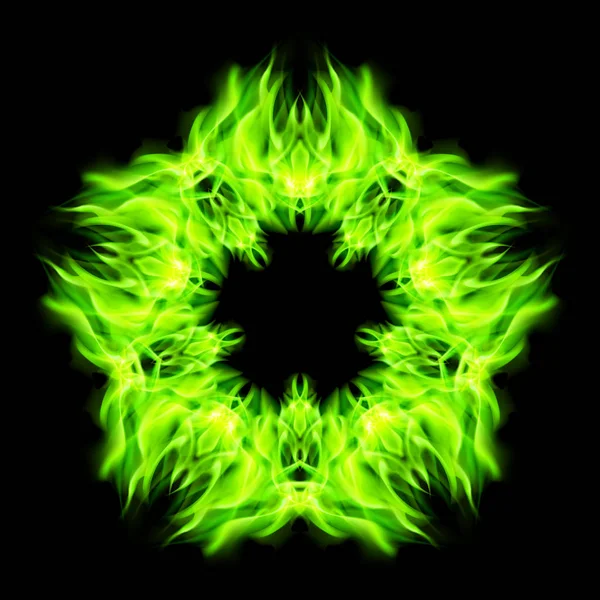 Fire Star Green Color Black Background — Stock Photo, Image