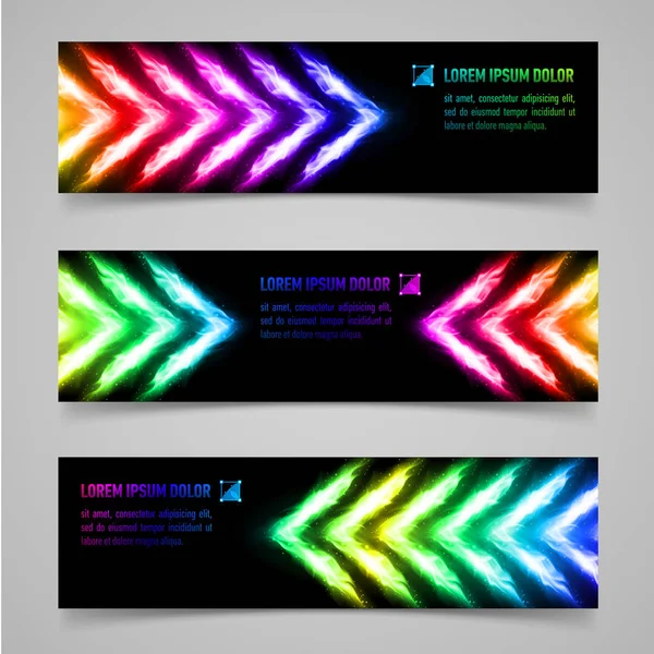Set Banners Multicolored Flaming Arrows — Stock Photo, Image