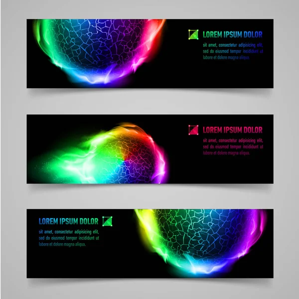Conjunto Banners Multicoloridos Com Esferas Flamejantes — Fotografia de Stock