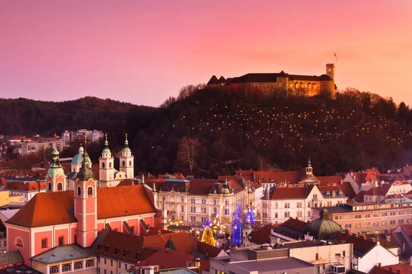 Aeiriální Panoramatický Pohled Romantického Středověkého Centra Města Hlavního Města Slovinska — Stock fotografie