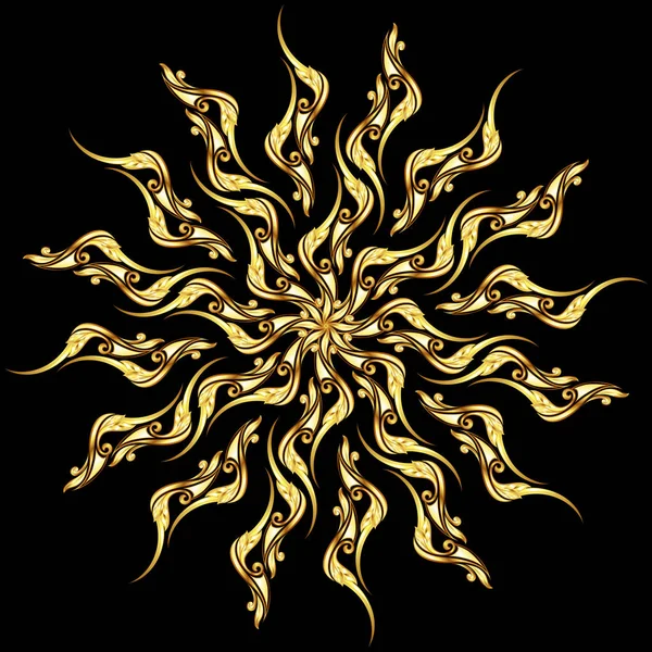 Guld Blommönster Den Svarta Bakgrunden — Stockfoto
