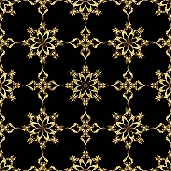 Seamless Gold Flower Pattern Black Background — Stock Photo, Image