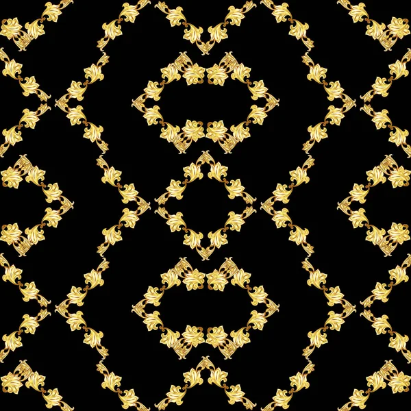 Seamless Golden Floral Patterns Black Background — Stock Photo, Image