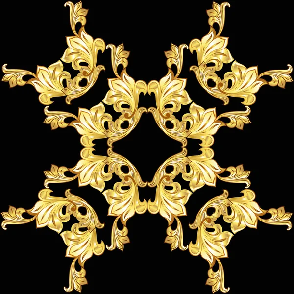 Siyah Arkaplanda Altın Çiçek Deseni — Stok fotoğraf