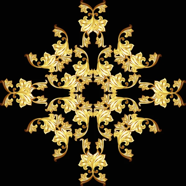 Golden Flower Ornate Pattern Black Background — Stock Photo, Image