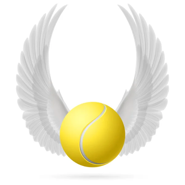 Realistic Tennis Ball Raised White Wings Emblem — Stock Photo, Image