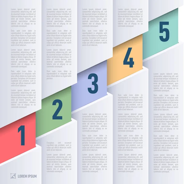 Infografiken Papierstil Mit Aufsteigenden Farbig Nummerierten Artikeln Von Eins Bis — Stockfoto