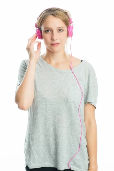 Blonde Girl Headphones — Stock Photo, Image