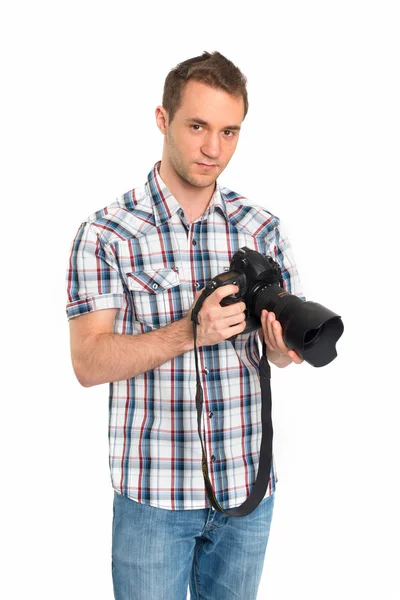 Jovem Com Câmera Fotográfica — Fotografia de Stock