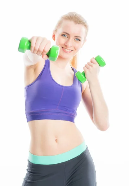 Blond Girl Exercising Dumbbells — Stock Photo, Image