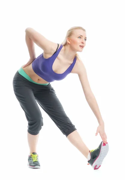 Blonde Girl Makes Gymnastics — Stock Photo, Image