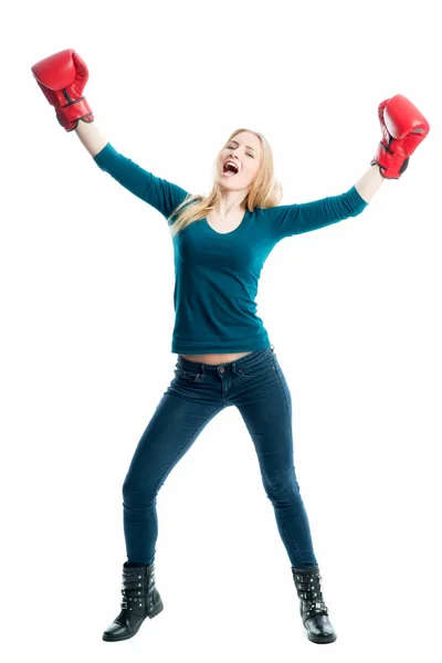 Blond Girl Boxing Gloves — Stock Photo, Image