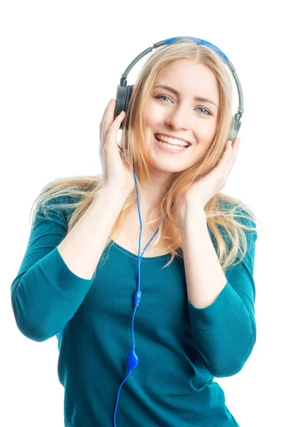 Ragazza Bionda Con Auricolare — Foto Stock