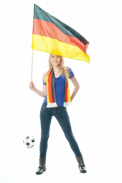 Blonde Football Fan Germany Flag — 스톡 사진