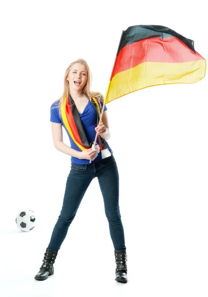 Blondynka Piłka Nożna Niemiecką Flagą — Zdjęcie stockowe