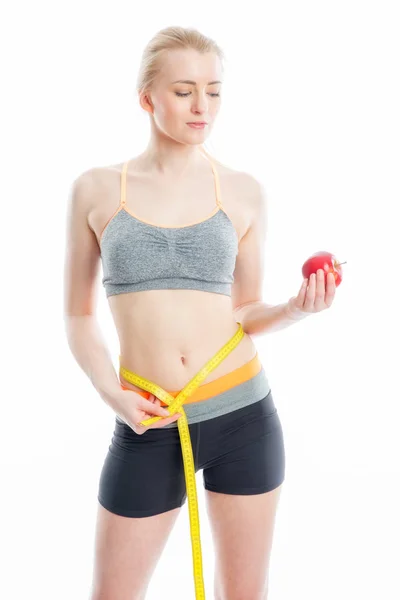 Blonde Sportswoman Measuring Tape — Stock Photo, Image