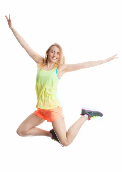 Atleta Rubia Hace Salto Alegría — Foto de Stock