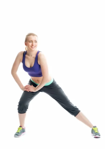 Blondýny Dívka Dělá Fitness Cvičení — Stock fotografie