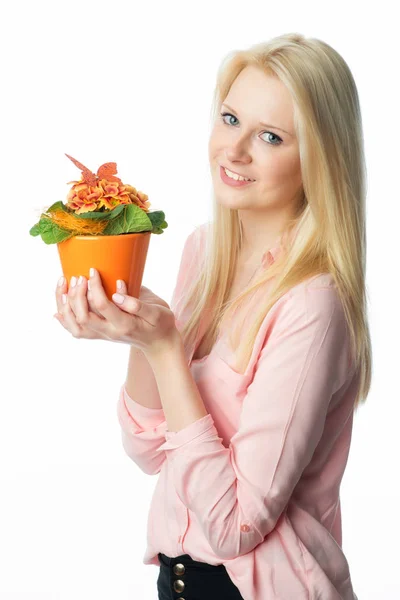 Blond Girl Potted Plant — Photo