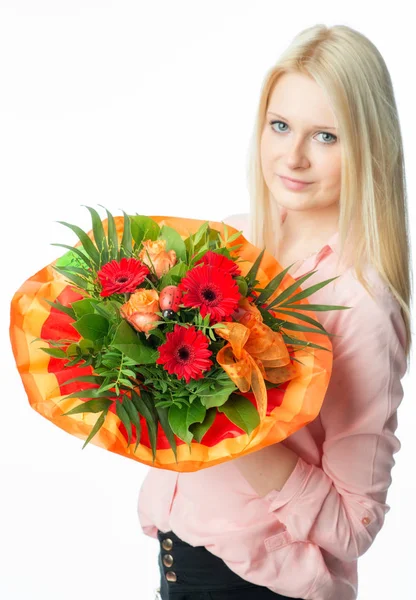 Jovencita Rubia Con Bouquet — Foto de Stock