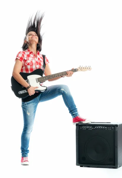 Menina Selvagem Com Guitarra Elétrica — Fotografia de Stock