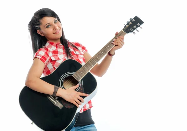 Black Haired Girl Guitar — Stock Photo, Image